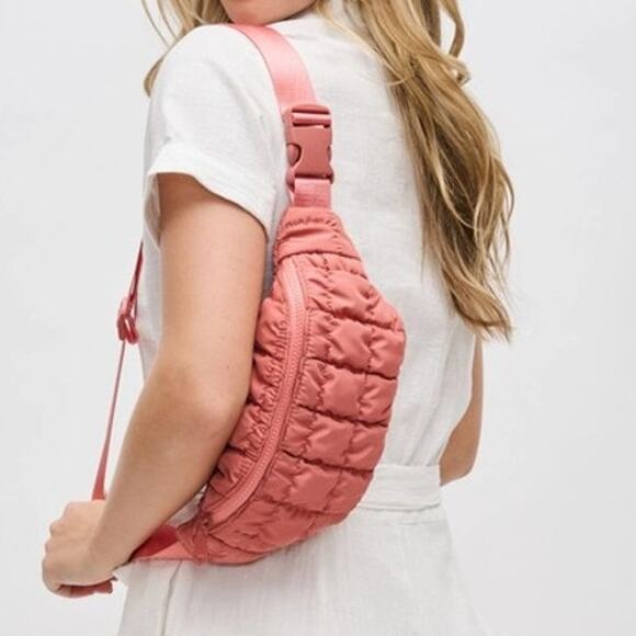 Resurgence Quilted Puffer Nylon Belt Bag Crossbody Sling Bag Terracotta - Picture 8 of 8